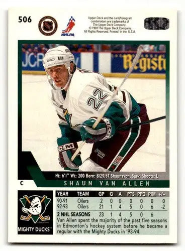 Hockey trading card of Shaun Van Allen from 1993 Upper Deck collection