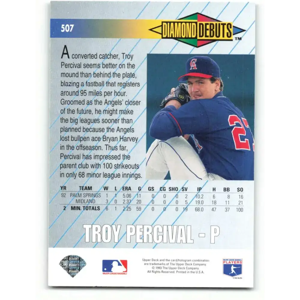 1993 Upper Deck #507 Troy Percival VG California Angels Baseball Card - Baseball Card Single