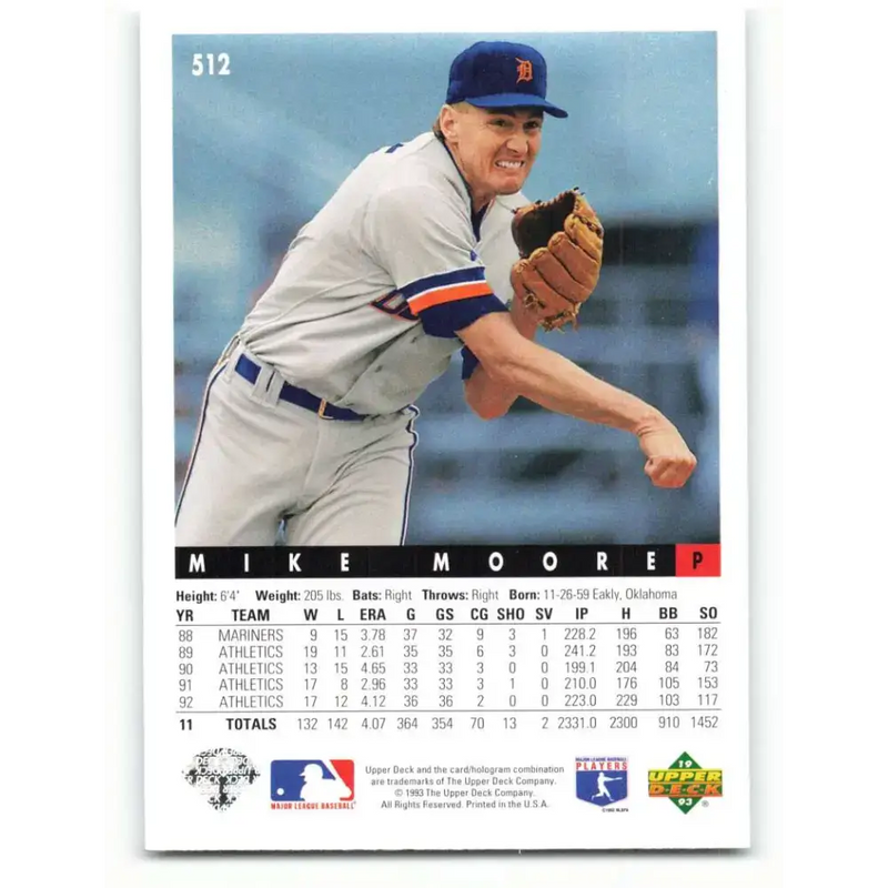 1993 Upper Deck #512 Mike Moore VG Detroit Tigers Baseball Card - Baseball Card Single
