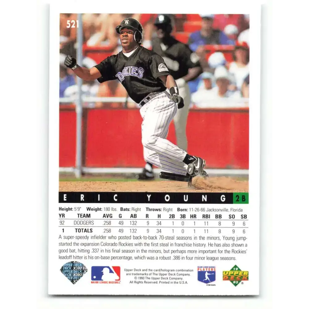 1993 Upper Deck #521 Eric Young VG Colorado Rockies Baseball Card - Baseball Card Single