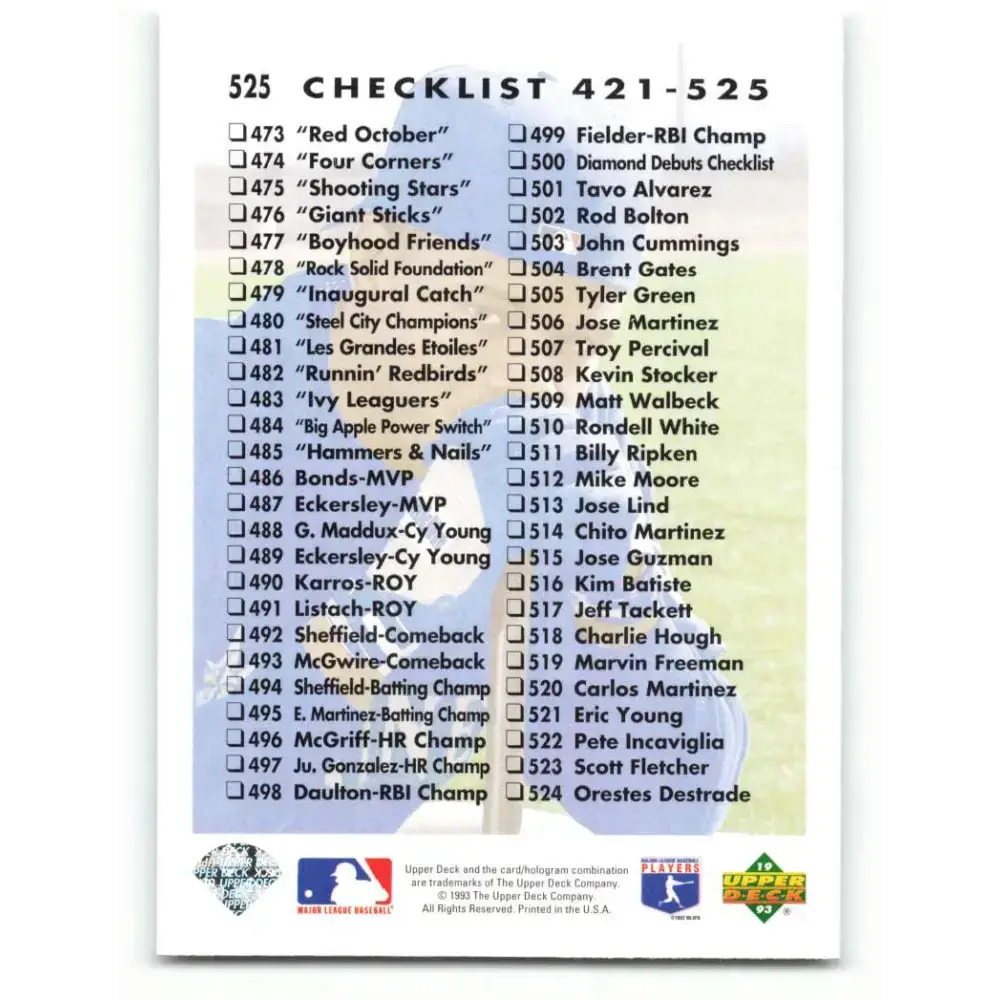 1993 Upper Deck #525 Ken Griffey Jr. CL VG Seattle Mariners Baseball Card - Baseball Card Single