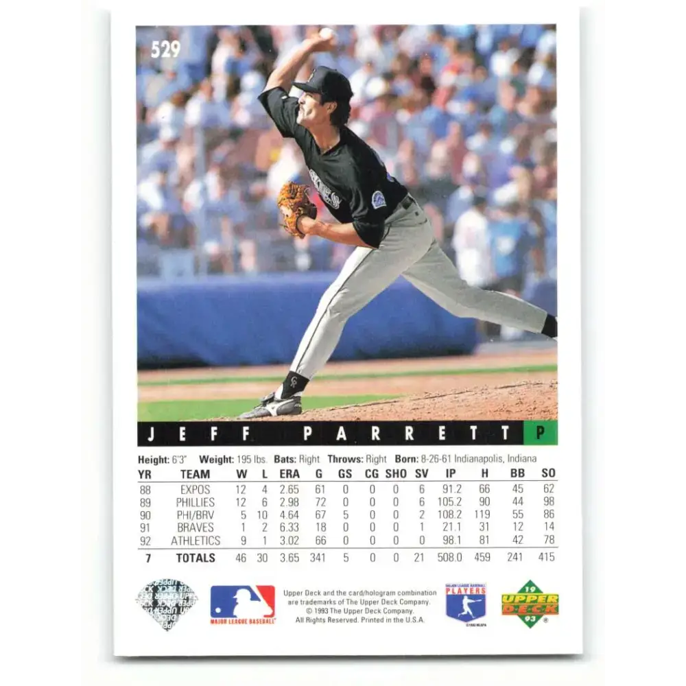 1993 Upper Deck #529 Jeff Parrett VG Colorado Rockies Baseball Card - Baseball Card Single
