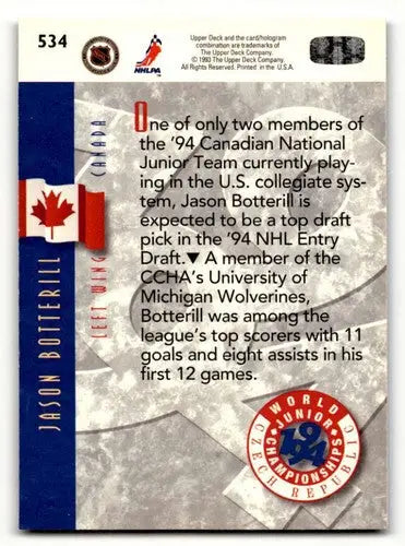1993 Upper Deck #534 Jason Botterill ID:46802 - Hockey Card Single