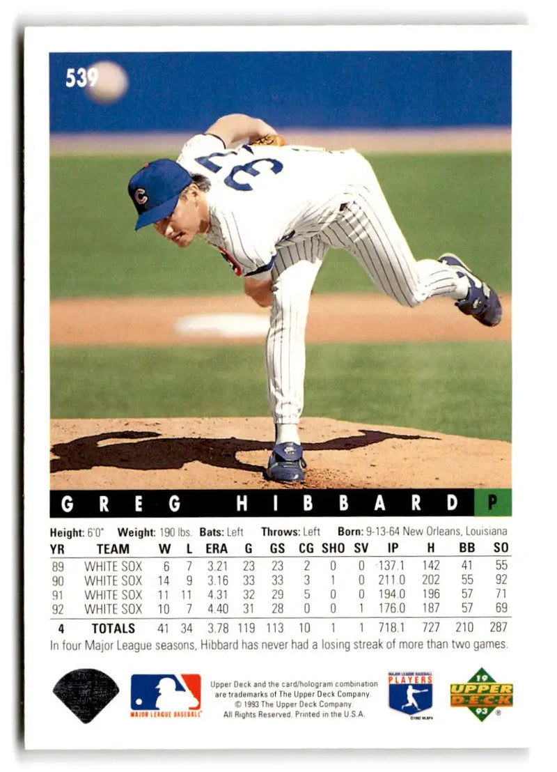 1993 Upper Deck #539 Greg Hibbard - Baseball Card Single