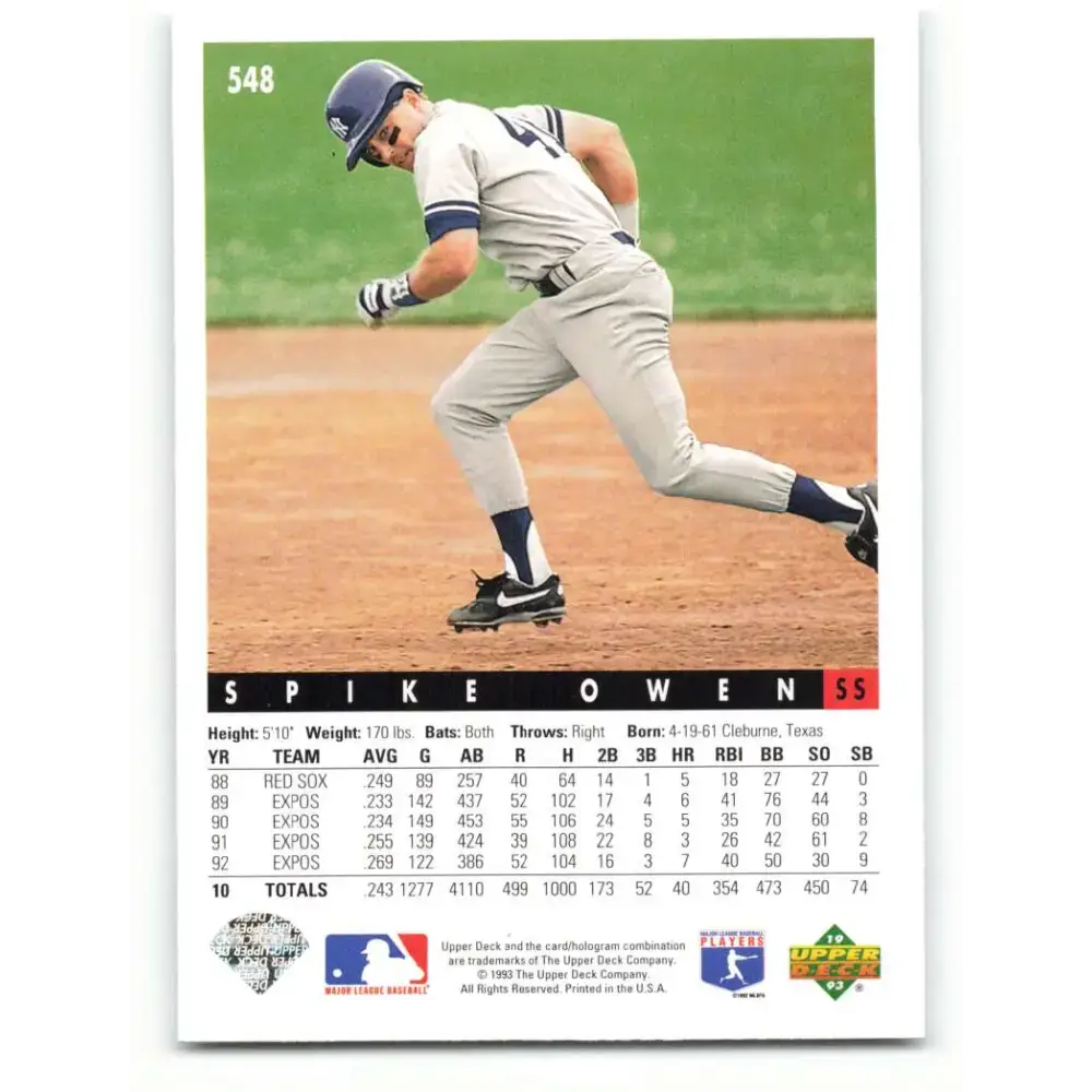 1993 Upper Deck #548 Spike Owen VG New York Yankees Baseball Card - Baseball Card Single