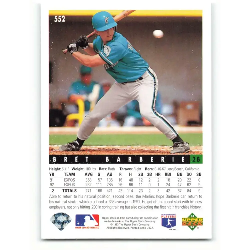 1993 Upper Deck #552 Bret Barberie VG Florida Marlins Baseball Card - Baseball Card Single