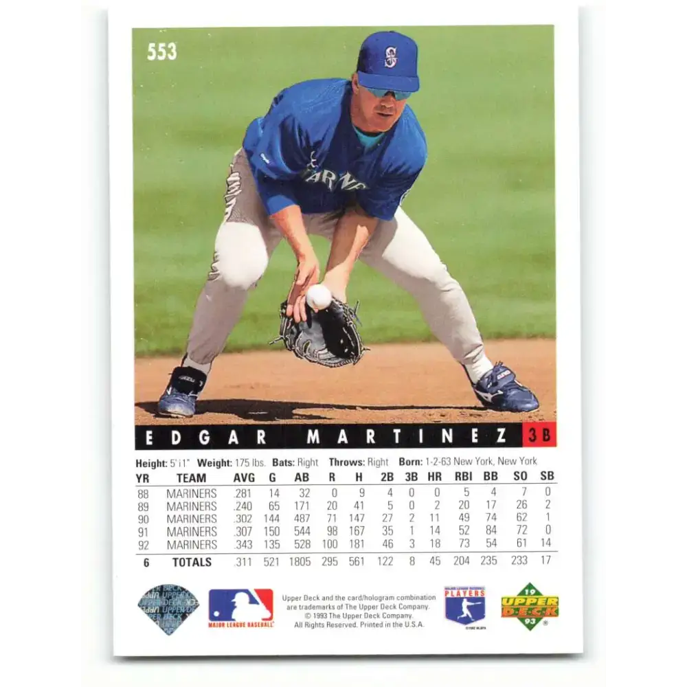 1993 Upper Deck #553 Edgar Martinez VG Seattle Mariners Baseball Card - Baseball Card Single