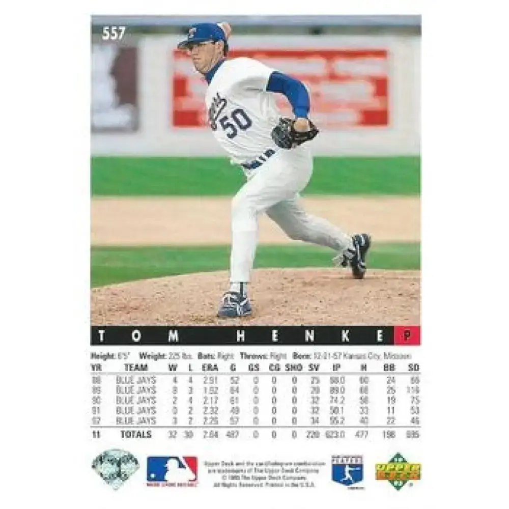 1993 Upper Deck #557 Tom Henke VG Texas Rangers Baseball Card - Baseball Card Single