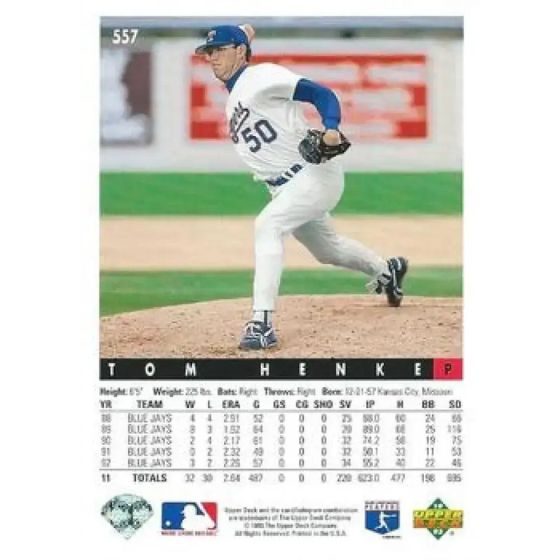 1993 Upper Deck #557 Tom Henke VG Texas Rangers Baseball Card - Baseball Card Single