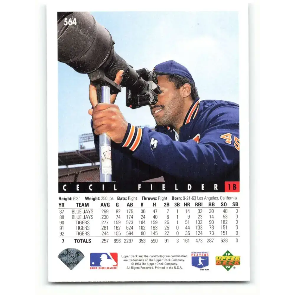 1993 Upper Deck #564 Cecil Fielder VG Detroit Tigers Baseball Card - Baseball Card Single