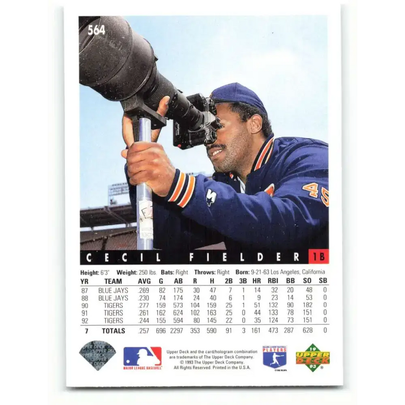 1993 Upper Deck #564 Cecil Fielder VG Detroit Tigers Baseball Card - Baseball Card Single
