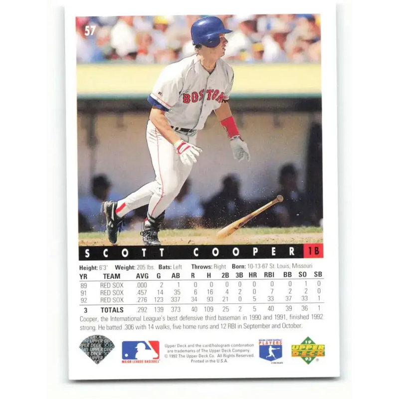 1993 Upper Deck #57 Scott Cooper VG Boston Red Sox Baseball Card - Baseball Card Single