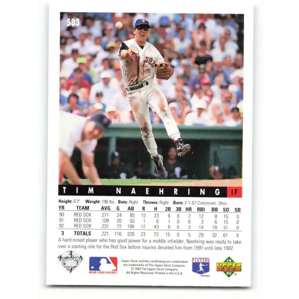 1993 Upper Deck #583 Tim Naehring VG Boston Red Sox Baseball Card - Baseball Card Single