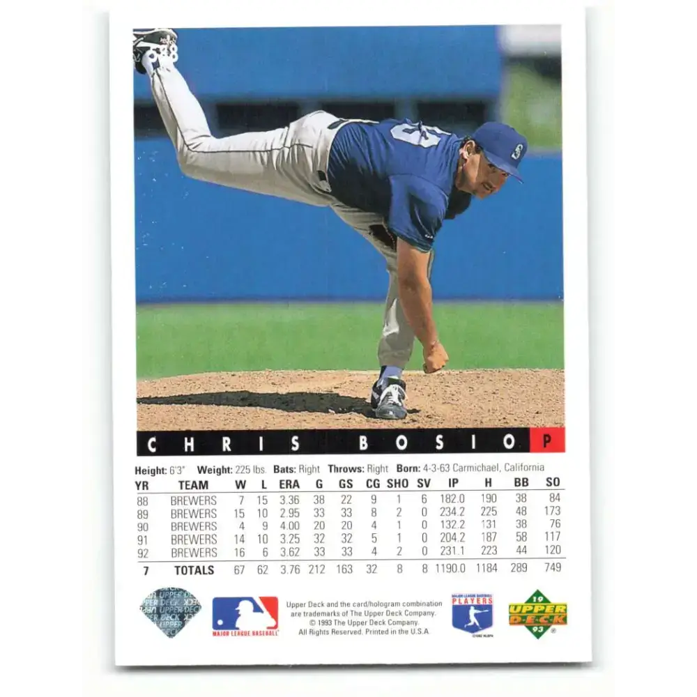 1993 Upper Deck #588 Chris Bosio VG Seattle Mariners Baseball Card - Baseball Card Single