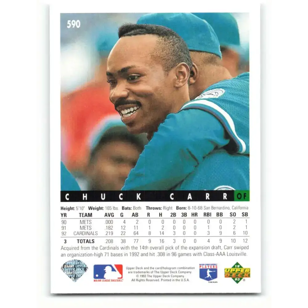 1993 Upper Deck #590 Chuck Carr VG Florida Marlins Baseball Card - Baseball Card Single