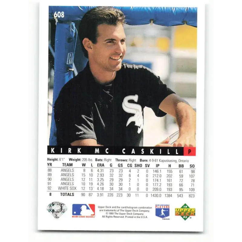 1993 Upper Deck #608 Kirk McCaskill VG Chicago White Sox Baseball Card - Baseball Card Single