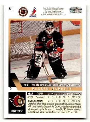 Darrin Madeley hockey card from Upper Deck 1993 with original gloss Near Mint condition
