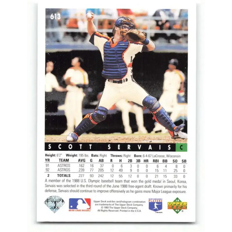 1993 Upper Deck #613 Scott Servais VG Houston Astros Baseball Card - Baseball Card Single