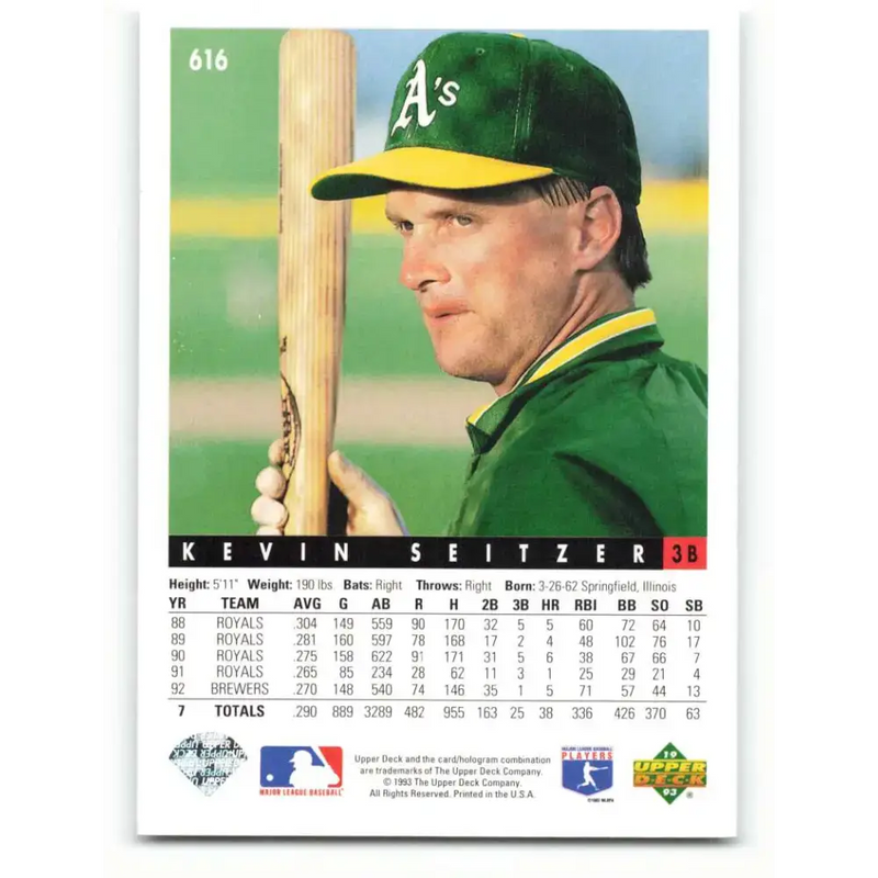 1993 Upper Deck #616 Kevin Seitzer VG Oakland Athletics Baseball Card - Baseball Card Single