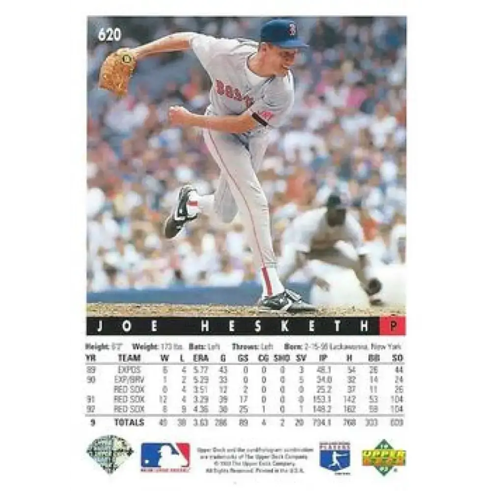 1993 Upper Deck #620 Joe Hesketh VG Boston Red Sox Baseball Card - Baseball Card Single