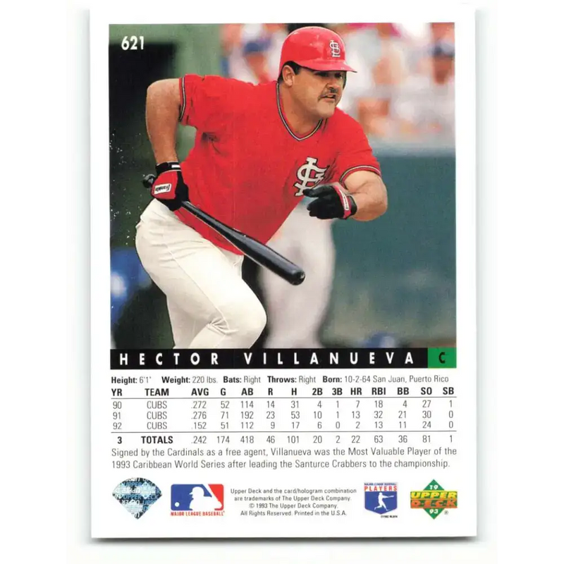 1993 Upper Deck #621 Hector Villanueva VG St. Louis Cardinals Baseball Card - Baseball Card Single