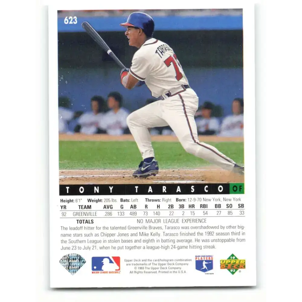 1993 Upper Deck #623 Tony Tarasco VG RC Rookie Atlanta Braves Baseball Card - Baseball Card Single
