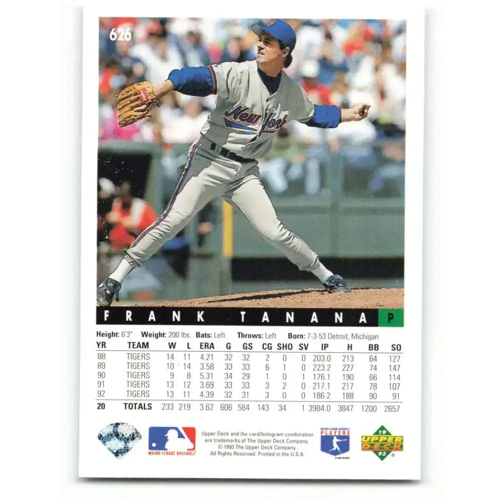 1993 Upper Deck #626 Frank Tanana VG New York Mets Baseball Card - Baseball Card Single