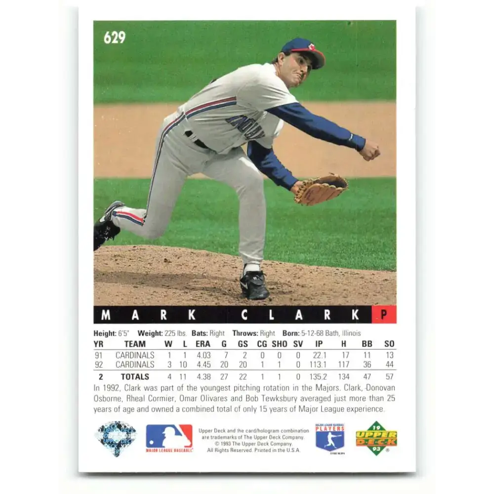 1993 Upper Deck #629 Mark Clark VG Cleveland Indians Baseball Card - Baseball Card Single