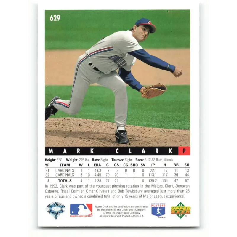 1993 Upper Deck #629 Mark Clark VG Cleveland Indians Baseball Card - Baseball Card Single
