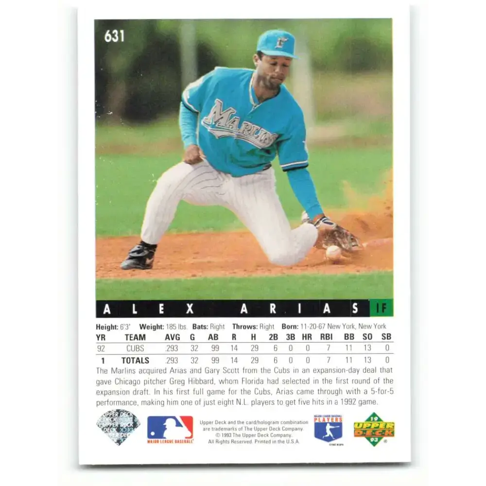 1993 Upper Deck #631 Alex Arias VG Florida Marlins Baseball Card - Baseball Card Single