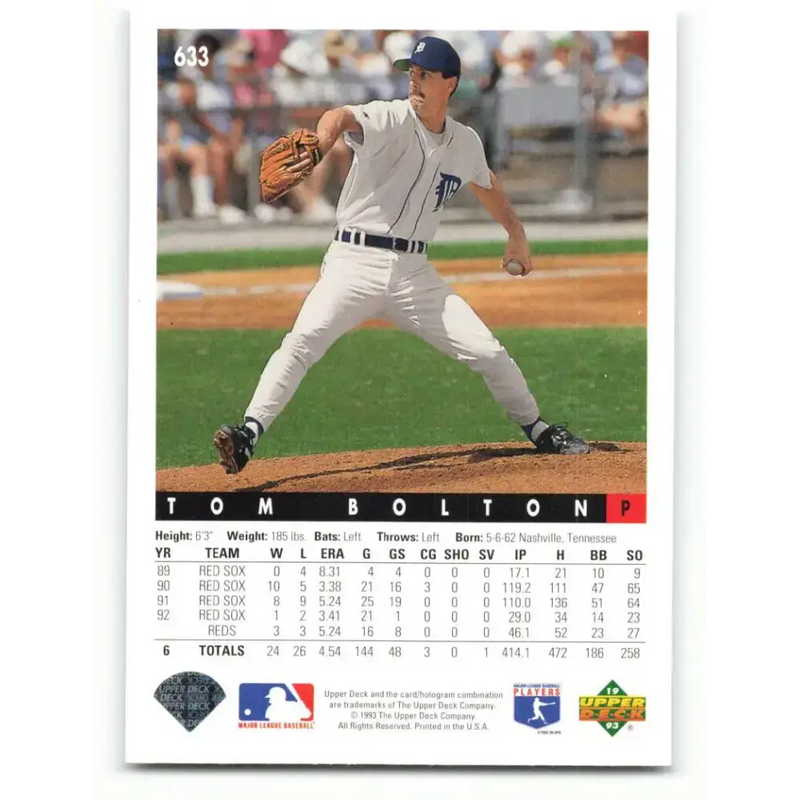 1993 Upper Deck #633 Tom Bolton VG Detroit Tigers Baseball Card - Baseball Card Single