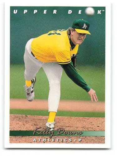 Original gloss baseball card of Kelly Downs from 1993 Upper Deck Athletics series