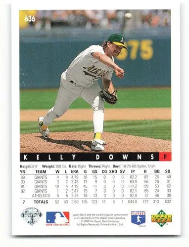Original gloss 1993 Upper Deck Kelly Downs baseball card Athletics ID:71785