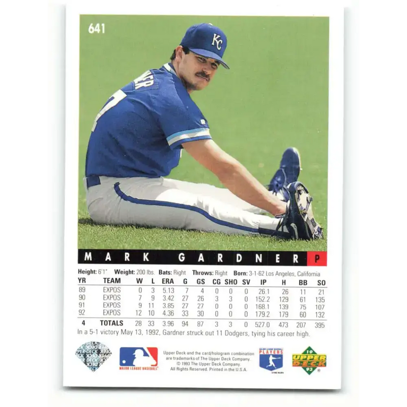 1993 Upper Deck #641 Mark Gardner VG Kansas City Royals Baseball Card - Baseball Card Single