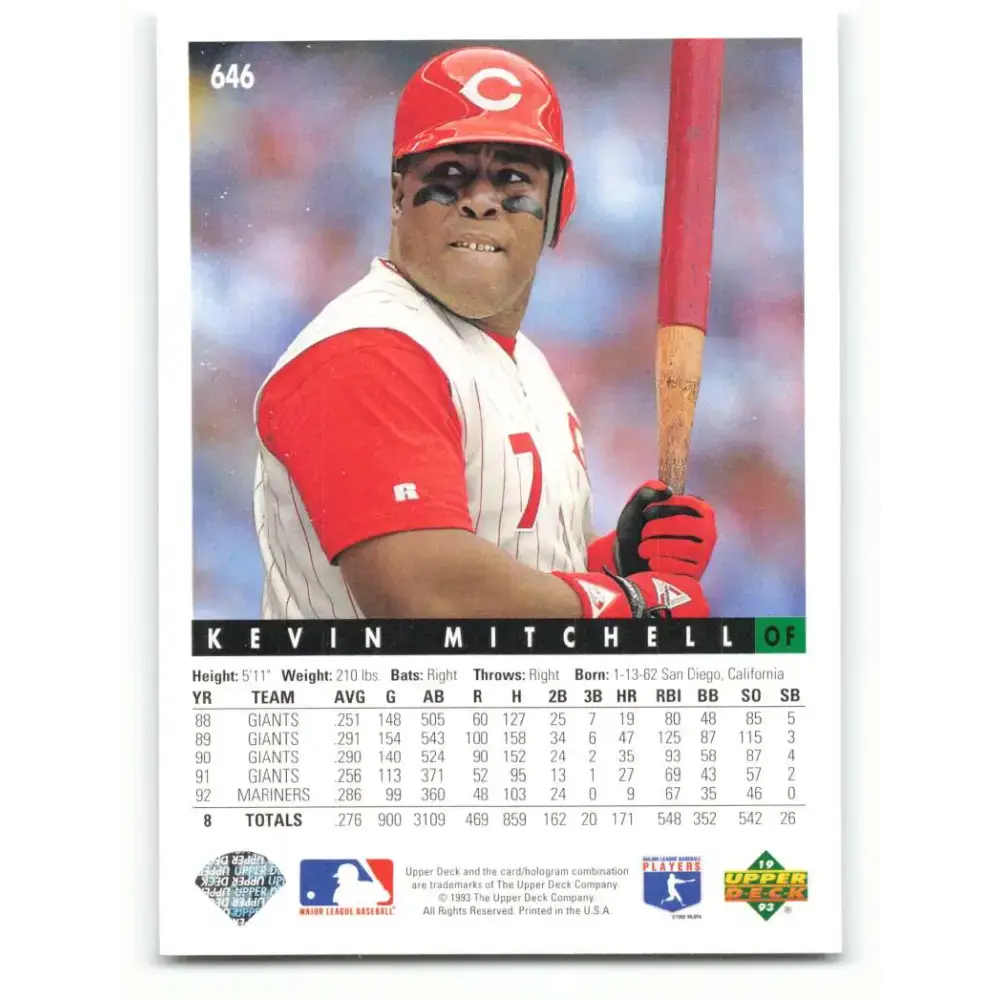 1993 Upper Deck #646 Kevin Mitchell VG Cincinnati Reds Baseball Card - Baseball Card Single