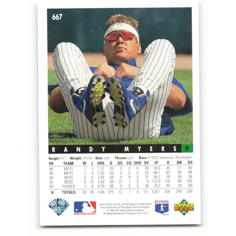 1993 Upper Deck #667 Randy Myers VG Chicago Cubs Baseball Card - Baseball Card Single