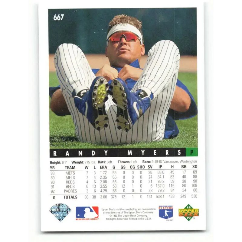 1993 Upper Deck #667 Randy Myers VG Chicago Cubs Baseball Card - Baseball Card Single