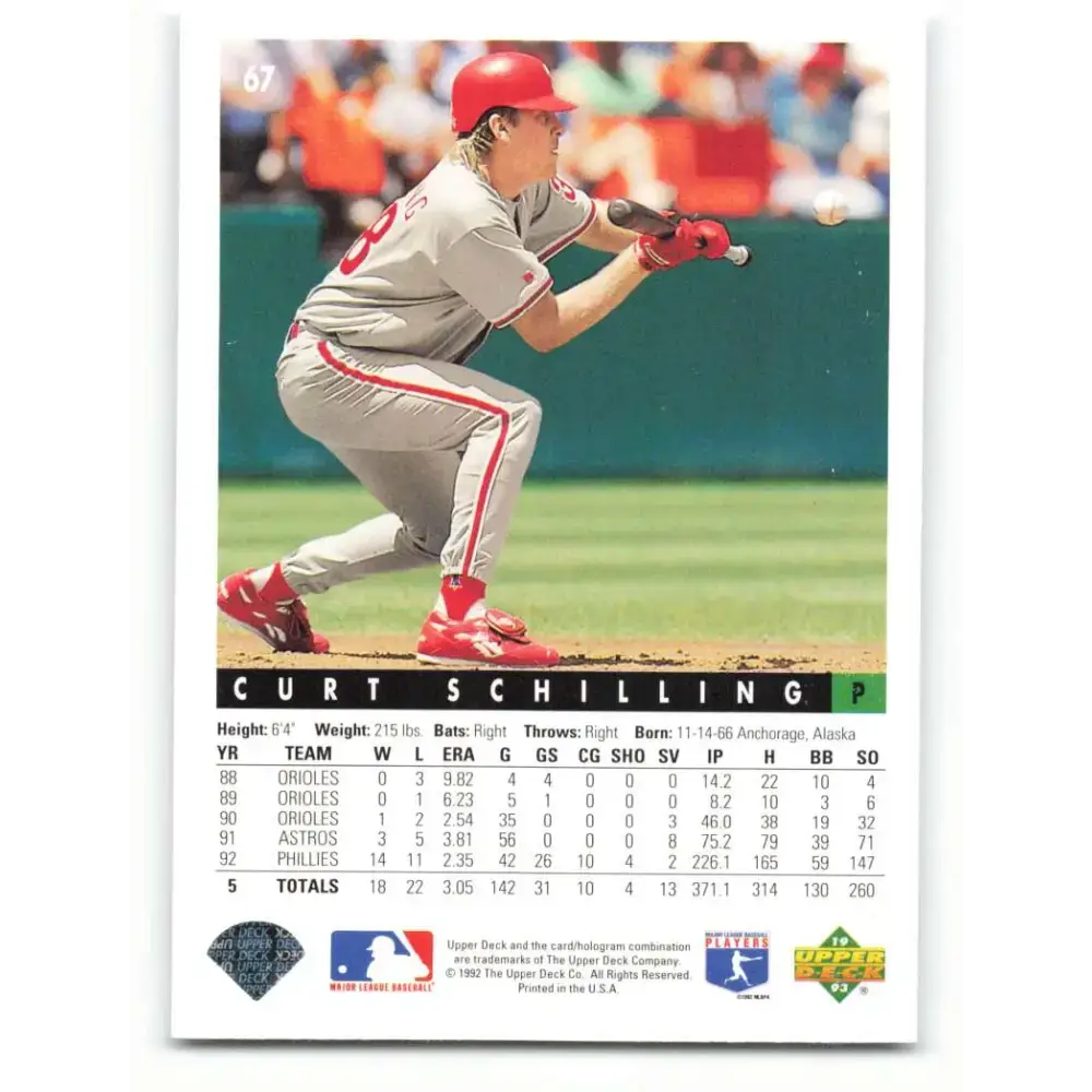 1993 Upper Deck #67 Curt Schilling VG Philadelphia Phillies Baseball Card - Baseball Card Single