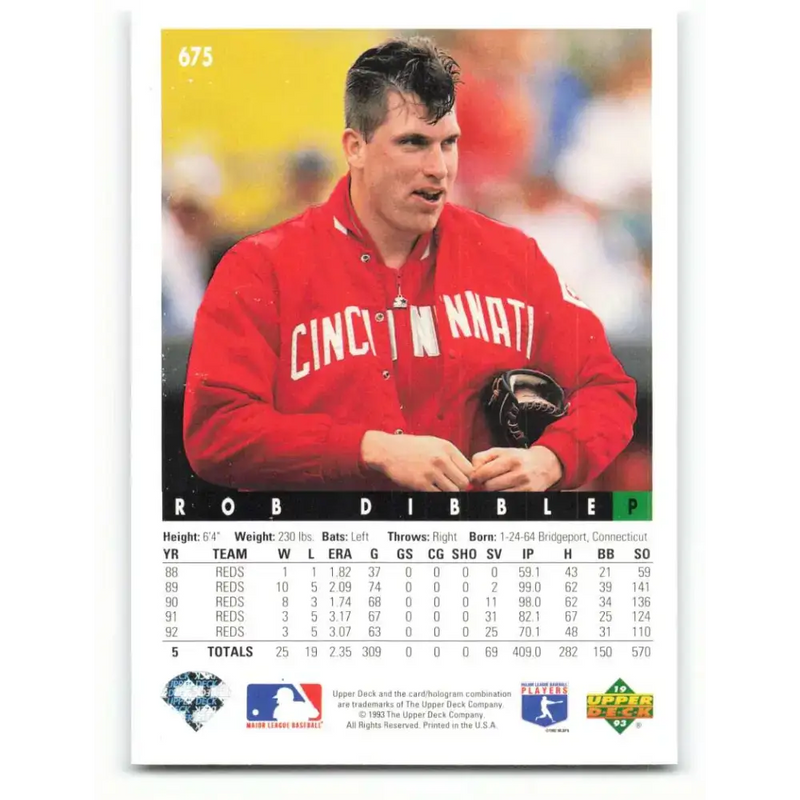 1993 Upper Deck #675 Rob Dibble VG Cincinnati Reds Baseball Card - Baseball Card Single