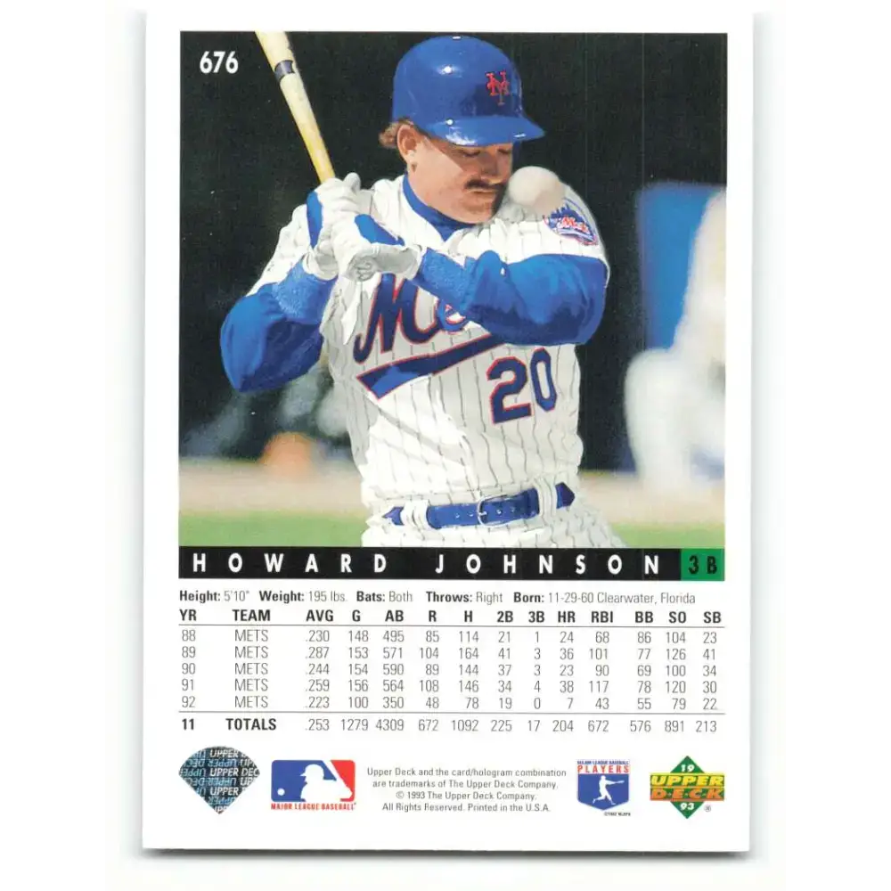 1993 Upper Deck #676 Howard Johnson VG New York Mets Baseball Card - Baseball Card Single