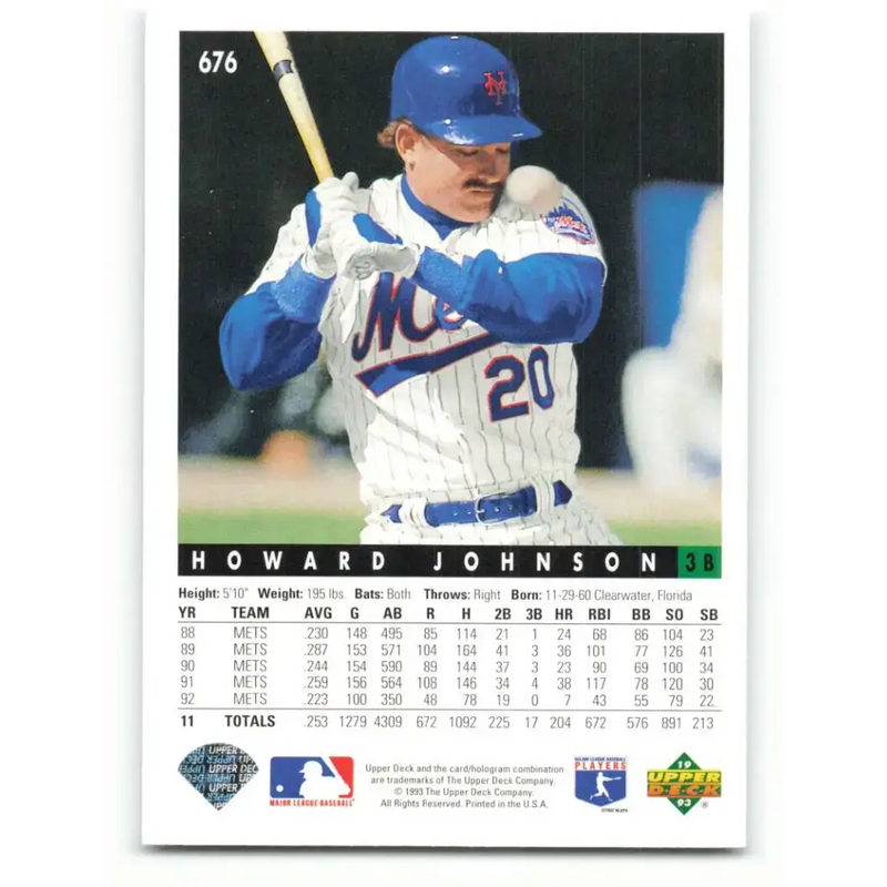 1993 Upper Deck #676 Howard Johnson VG New York Mets Baseball Card - Baseball Card Single