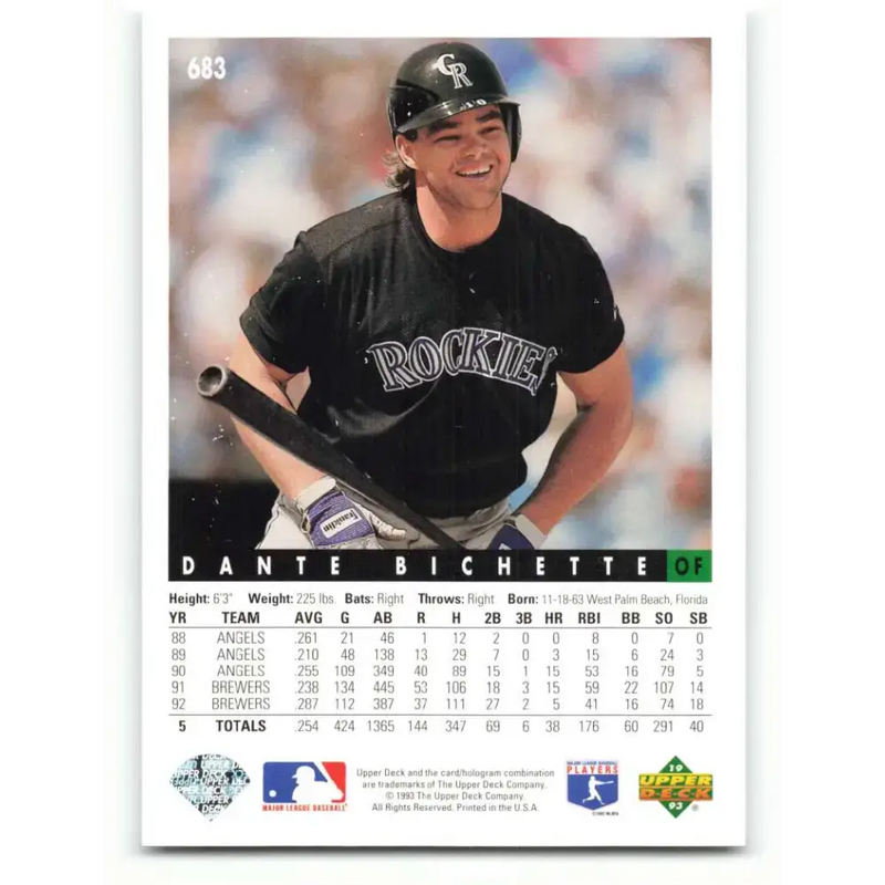 1993 Upper Deck #683 Dante Bichette VG Colorado Rockies Baseball Card - Baseball Card Single