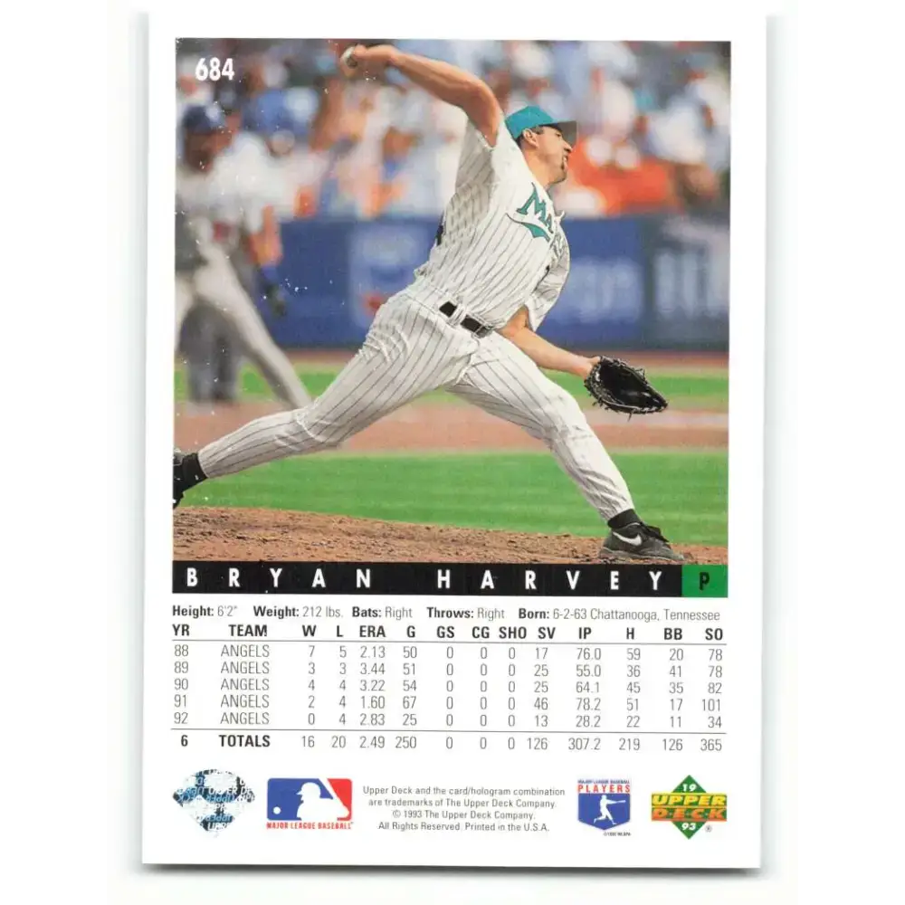 1993 Upper Deck #684 Bryan Harvey VG Florida Marlins Baseball Card - Baseball Card Single