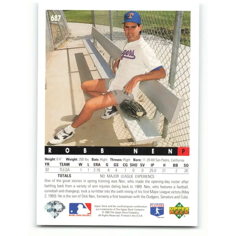 1993 Upper Deck #687 Robb Nen VG Texas Rangers Baseball Card - Baseball Card Single