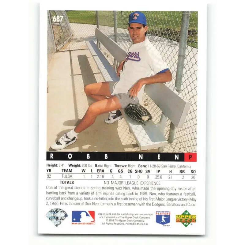 1993 Upper Deck #687 Robb Nen VG Texas Rangers Baseball Card - Baseball Card Single