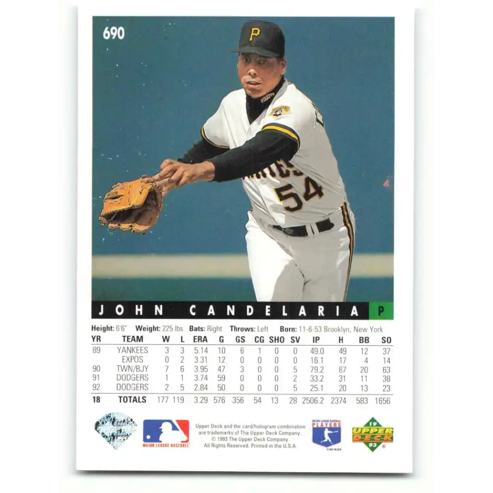 1993 Upper Deck #690 John Candelaria VG Pittsburgh Pirates Baseball Card - Baseball Card Single