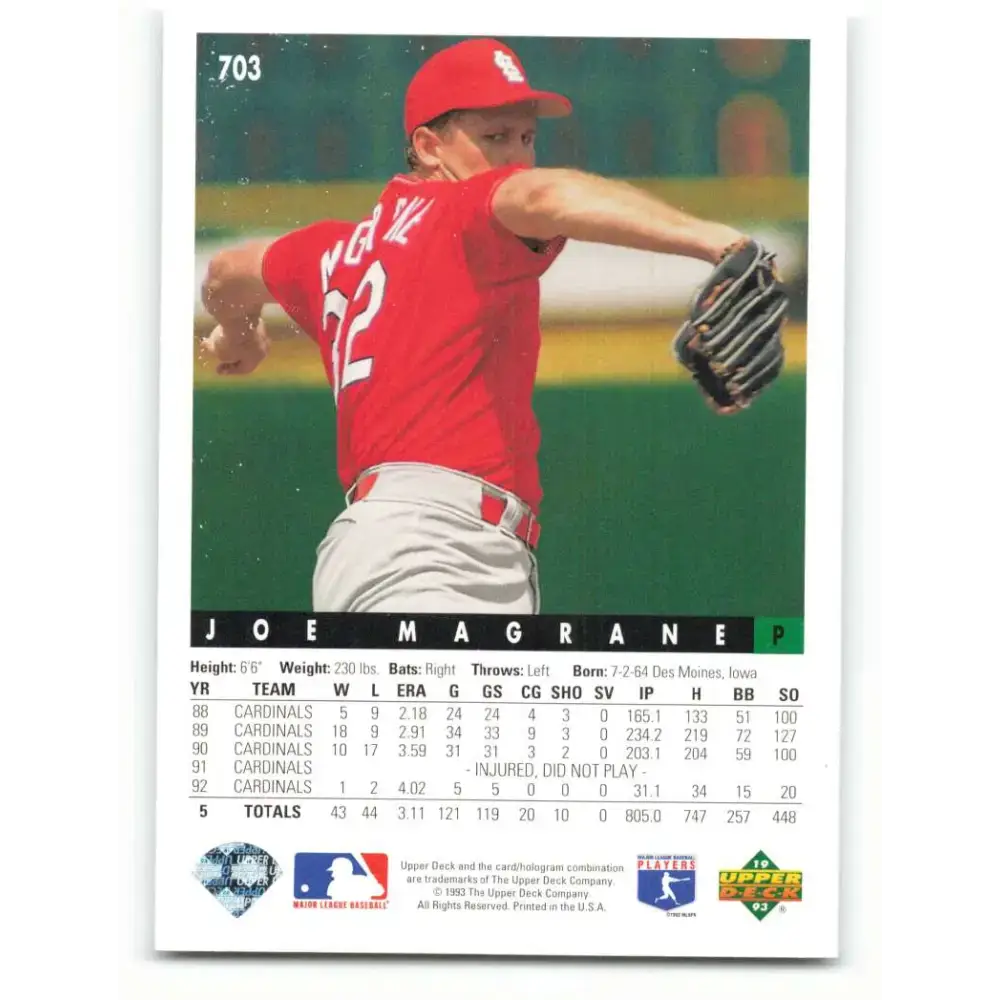1993 Upper Deck #703 Joe Magrane VG St. Louis Cardinals Baseball Card - Baseball Card Single