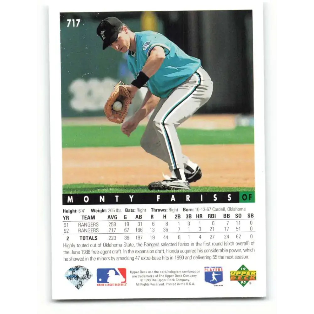 1993 Upper Deck #717 Monty Fariss VG Florida Marlins Baseball Card - Baseball Card Single