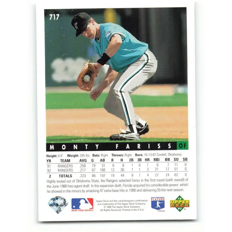 1993 Upper Deck #717 Monty Fariss VG Florida Marlins Baseball Card - Baseball Card Single