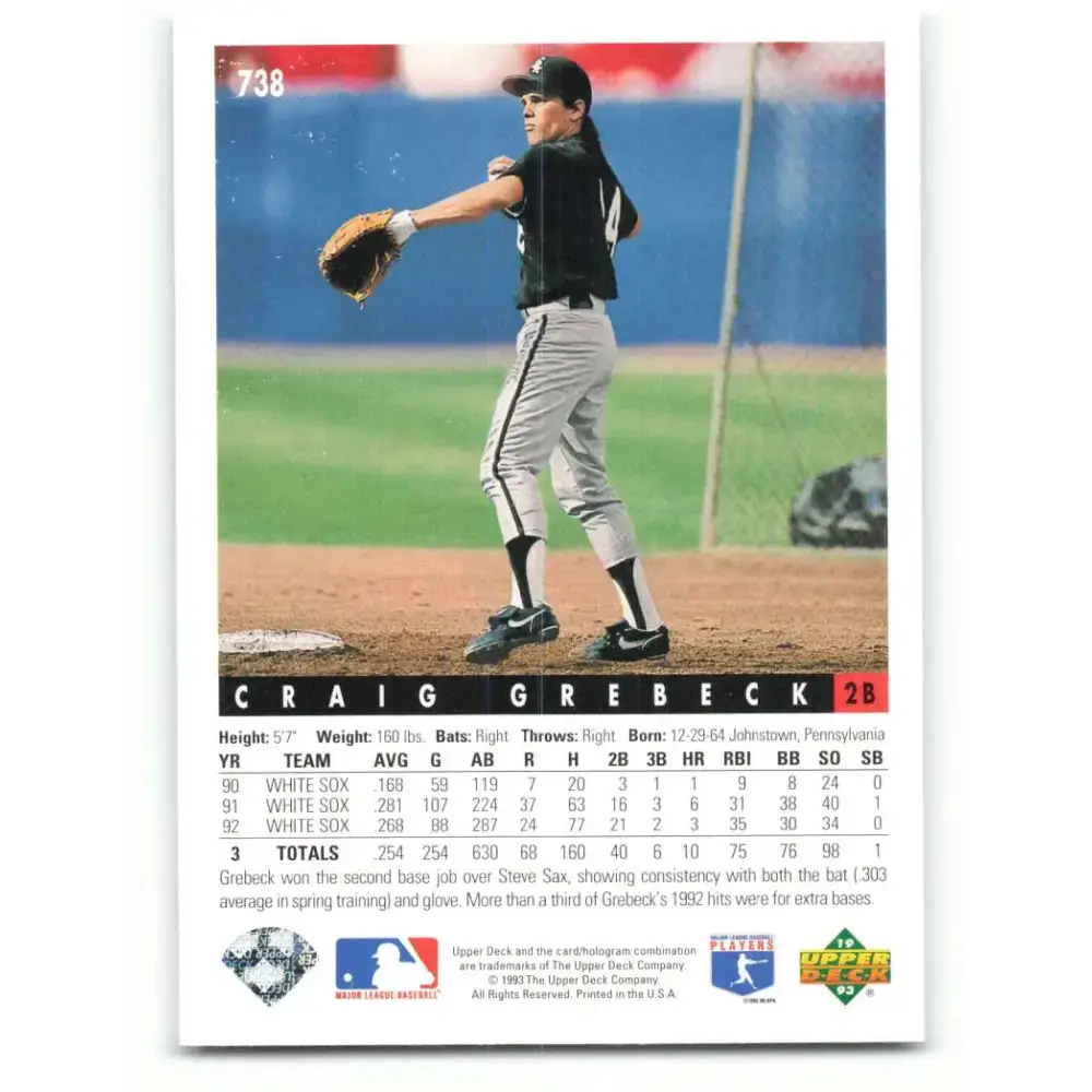 1993 Upper Deck #738 Craig Grebeck VG Chicago White Sox Baseball Card - Baseball Card Single